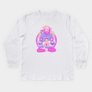 Smiling RamDass in deep meditation with the ufos Kids Long Sleeve T-Shirt